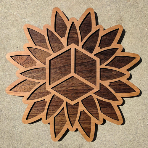 Cube Lotus Two Layer Wall Art by LaserTrees | Sacred Geometry Wall Decor