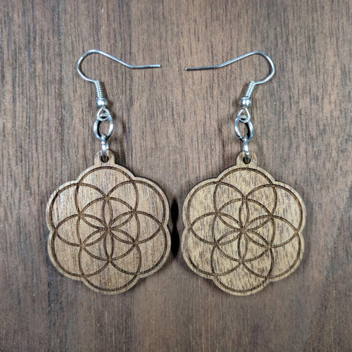 Seed of Life Hardwood Earrings by LaserTrees | Artisan Boutique Jewelry