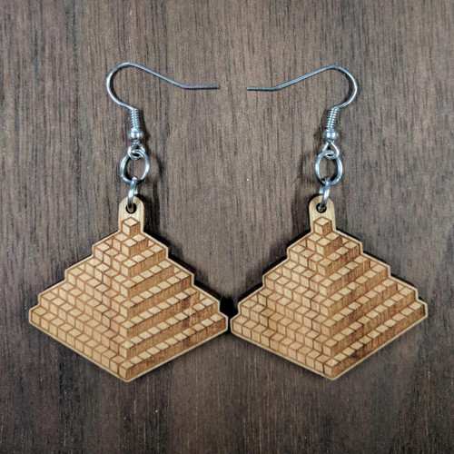 Cube Pyramid Hardwood Earrings by LaserTrees | Artisan Boutique Jewelry
