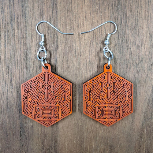 LaserTrees Cube Linework Hardwood Earrings