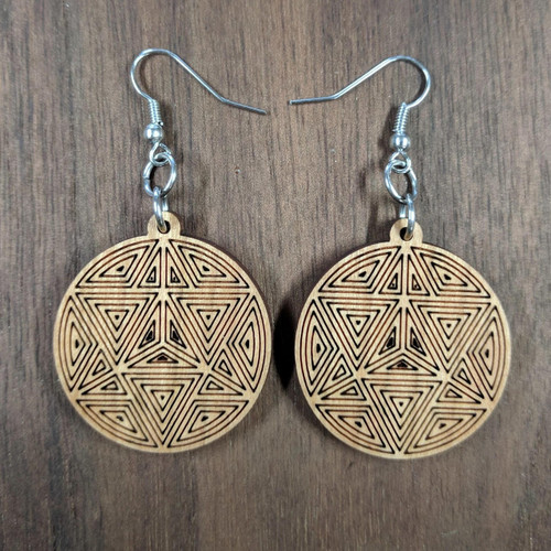 LaserTrees Tetrahedron Linework Hardwood Earrings 