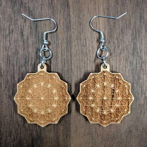 Asanoha Rose Hardwood Earrings by LaserTrees | Artisan Boutique Jewelry