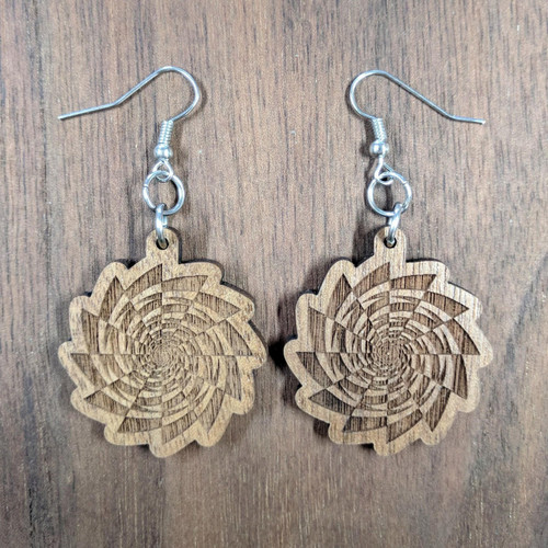 LaserTrees Fibonacci Checker Vortex Hardwood Earrings 