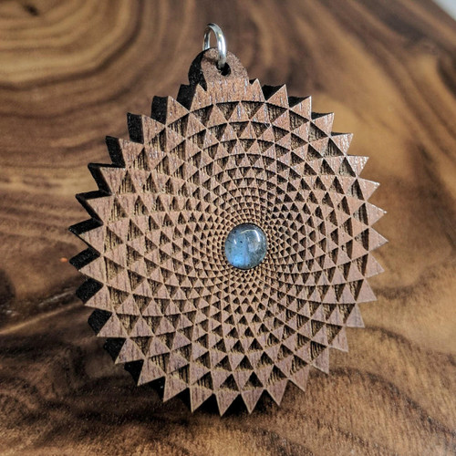 LaserTrees Phi Triangle Grid Hardwood Pendant in Walnut with 6mm Labradorite