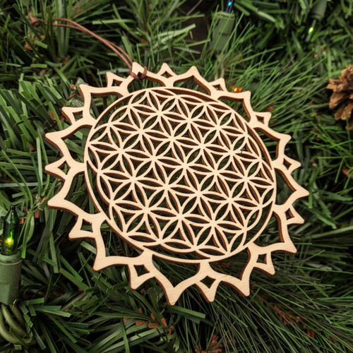LaserTrees Flower of Life Mandala Ornament - Sacred Geometry - Laser Cut Wood 