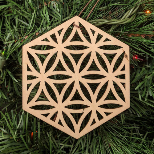 LaserTrees Flower of Life Hexagon Ornament - Sacred Geometry - Laser Cut Wood 