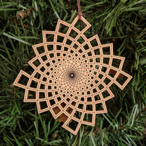 Phi Square Vortex Ornament - Sacred Geometry - Laser Cut Wood by LaserTrees | Intricate Home Accents