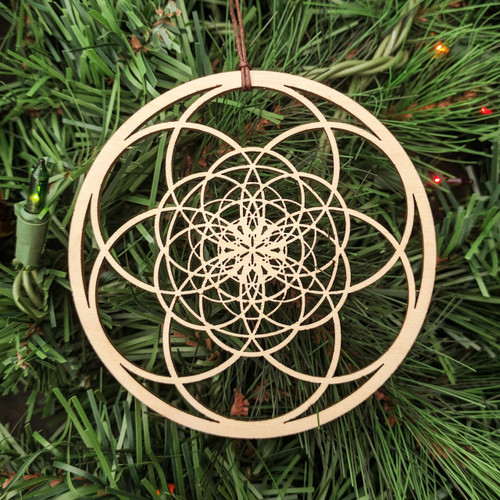 LaserTrees Fibonacci Seed of Life Ornament - Sacred Geometry - Laser Cut Wood 