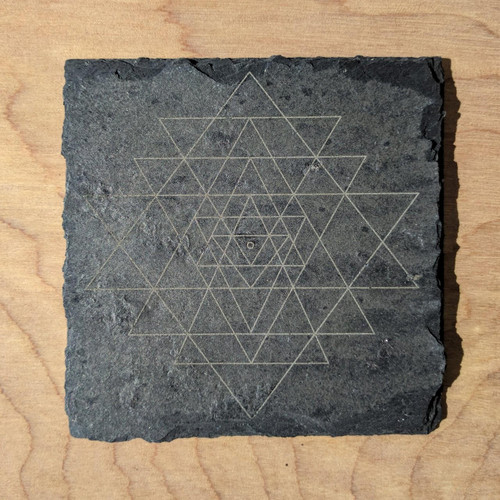 Sri Yantra Laser Etched Slate Coaster by LaserTrees | Sacred Space Tools