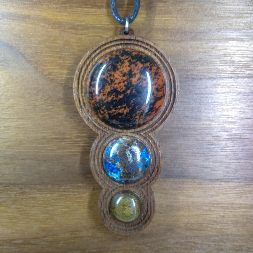 LaserTrees Fibonacci Orb Drip Hardwood Pendant with 3 Gemstones 