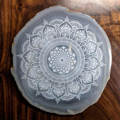 Wildcat Mandala Vortex - Collaboration with Liquid Dreams - Laser Engraved Agate by LaserTrees | Gemstone Metaphysical Art