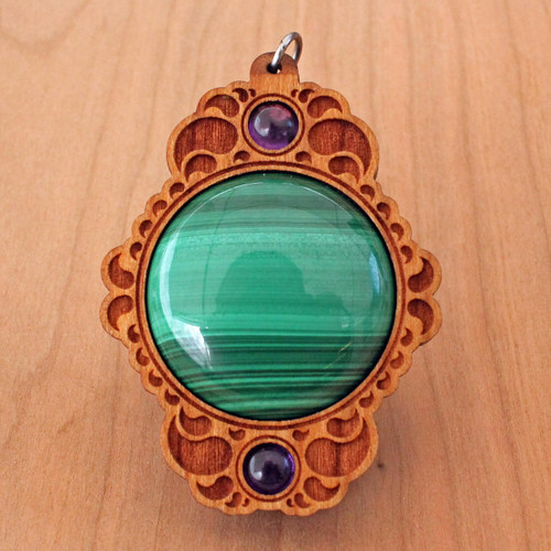 Orbital Reflections Hardwood Gemstone Pendant by LaserTrees | Handcrafted Sacred Geometry