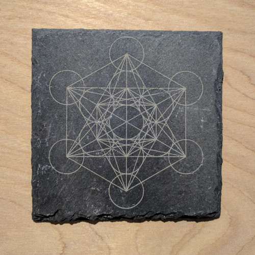Metatrons Cube Laser Etched Slate Coaster by LaserTrees | Sacred Space Tools