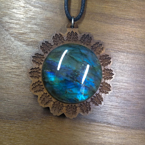 Forest Mandala Hardwood 30mm Gemstone Pendant by LaserTrees | Handcrafted Sacred Geometry