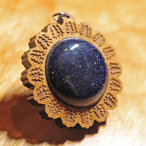 LaserTrees Starry Sky Forest Mandala Hardwood 30mm Gemstone Pendant