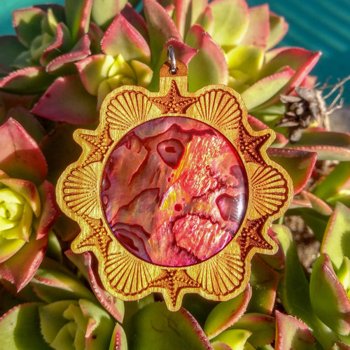 Mermaid Mandala Hardwood 30mm Gemstone Pendant by LaserTrees | Handcrafted Sacred Geometry