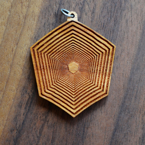 LaserTrees Fractal Cube Hardwood Pendant