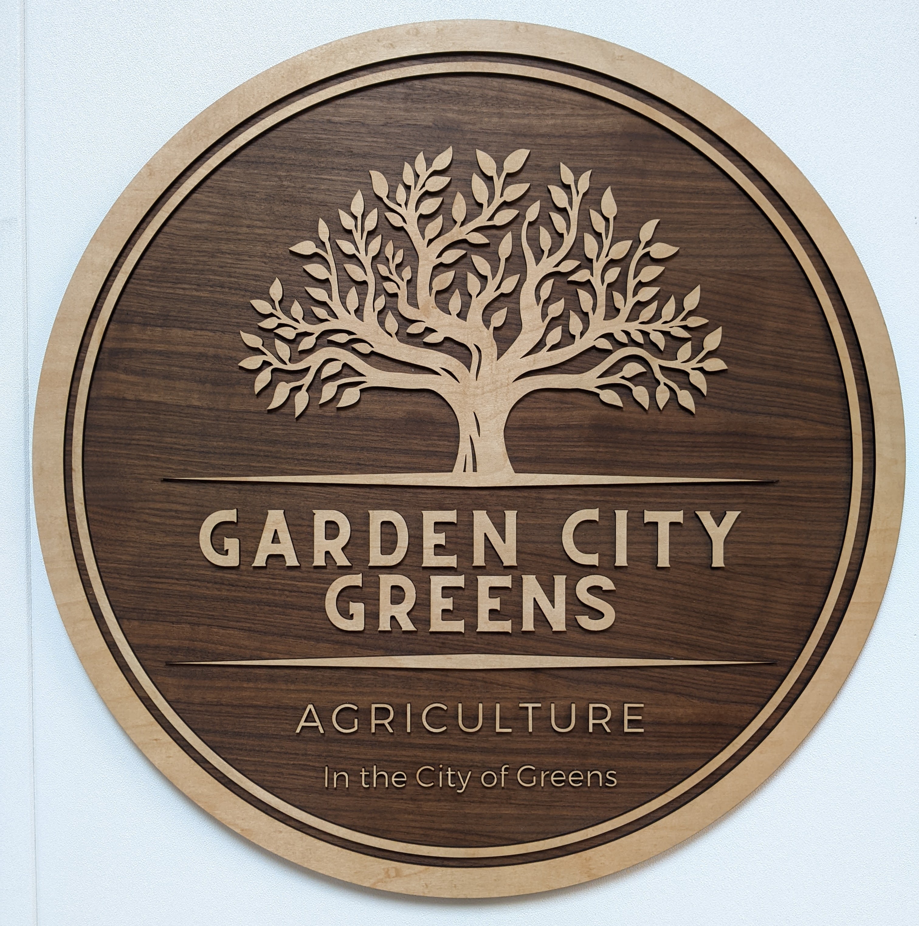 Garden City Greens Sign in Hardwoods by Lasertrees