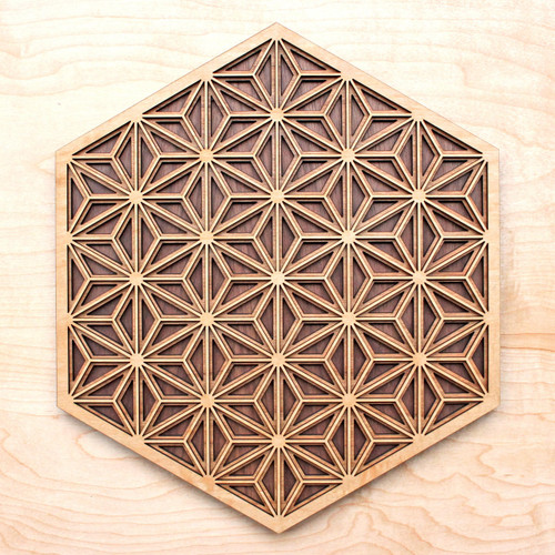 アート・デザイン・音楽 Woodturning Full Circle Asanoha Pattern Three Layer Wall Art - Maple, Birch, Walnut
