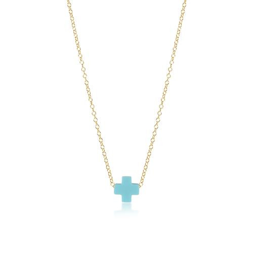 Gold Turquoise Cross Necklace 14"