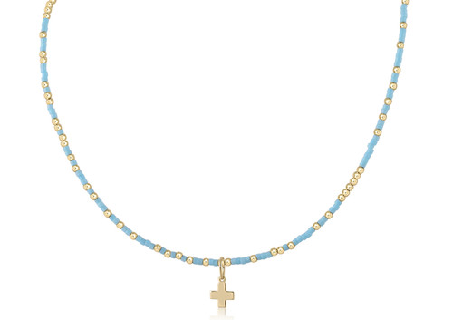 Turquoise 15" Choker Gold Cross Necklace