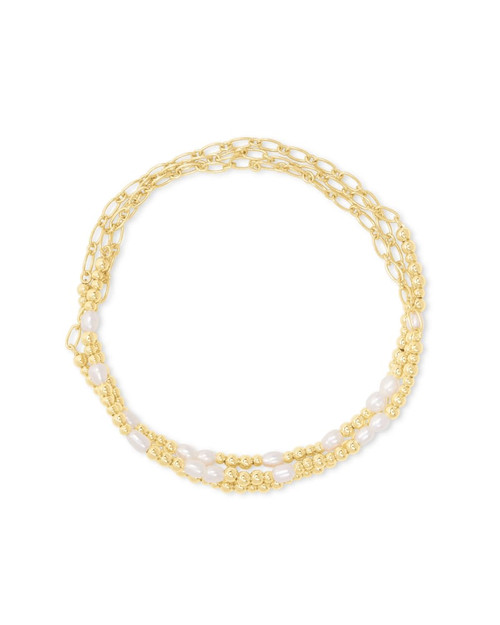 Mollie Stretch Bracelet Set of 3 White and Gold