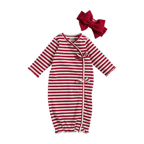 Red Stripe Rib Gown With Headband 