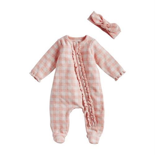 3-6M Pink Gingham Sleeper Headband