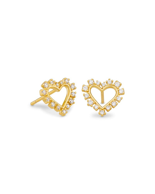 Ari Heart Stud Gold White Crystal Earring