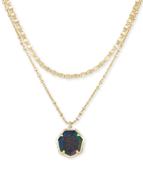 Cynthia Multi Strand Gold Mystic Drusy Necklace