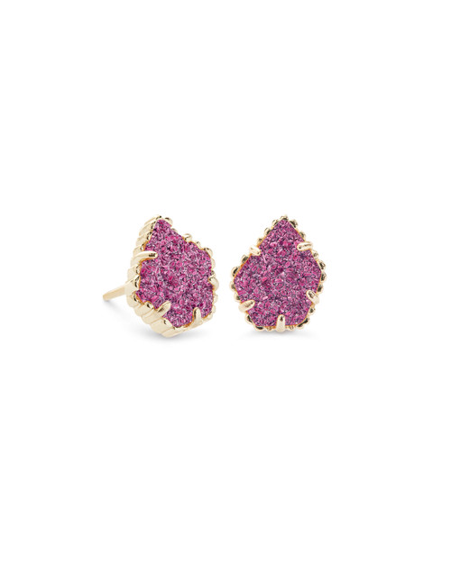 Tessa Earring Gold Fuchsia Drusy