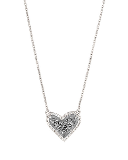 Ari Heart Silver Platinum Drusy Necklace