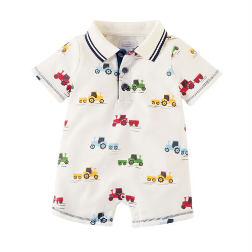 Pique Tractor Collar Romper 6-9m