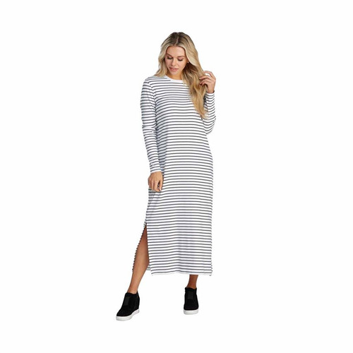 Medium White and Grey Stripe Owen Midi Dress