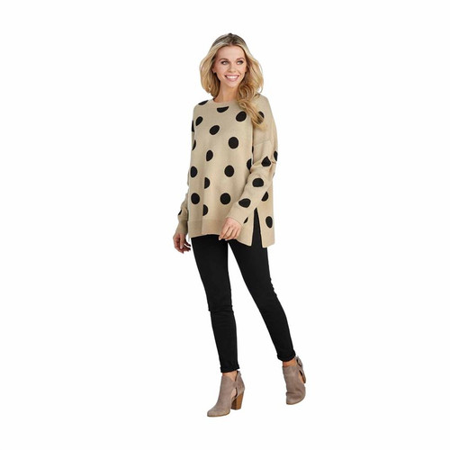 Large Tan Gracie Polka Dot Sweater