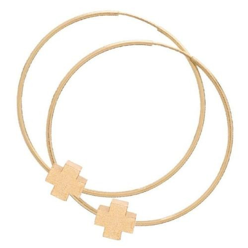 Matte Gold 1.75" Cross Hoop Earring 