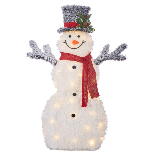 Lighted Flocked Tinsel Snowman  40"