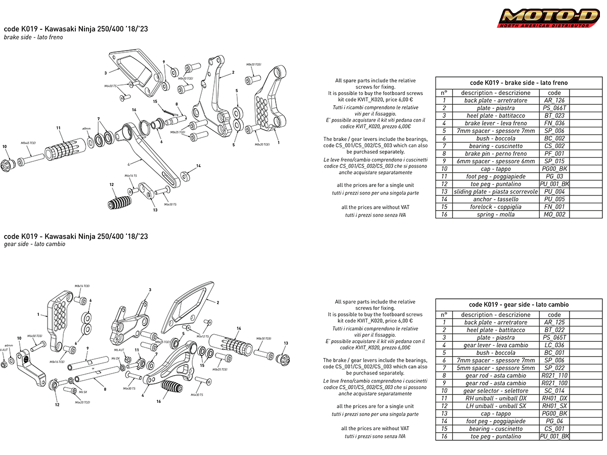Bonamici Racing Motorcycle Rearsets | Kawasaki Ninja 500: MOTO-D