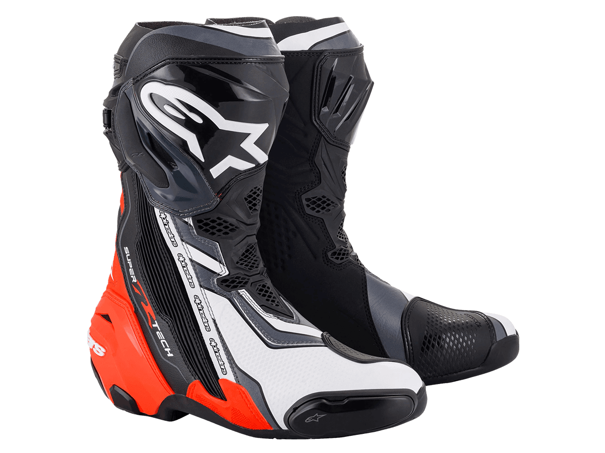 Alpinestars Supertech R Boots (Black/Red Fluo/White/Gray): MOTO-D