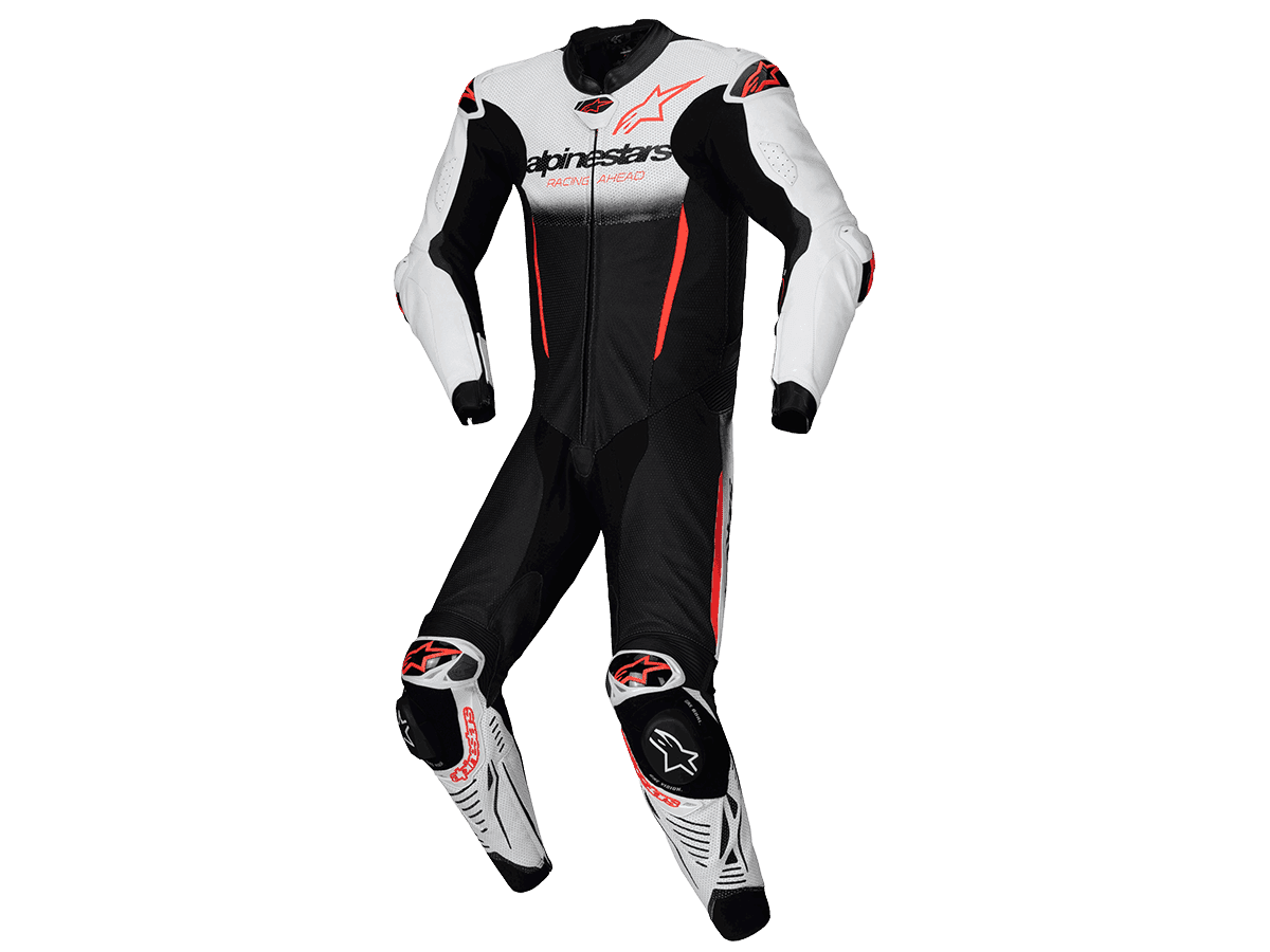 Alpinestars GP-R7 Leather Race Suit (White/Black/Red Fluo): MOTO-D