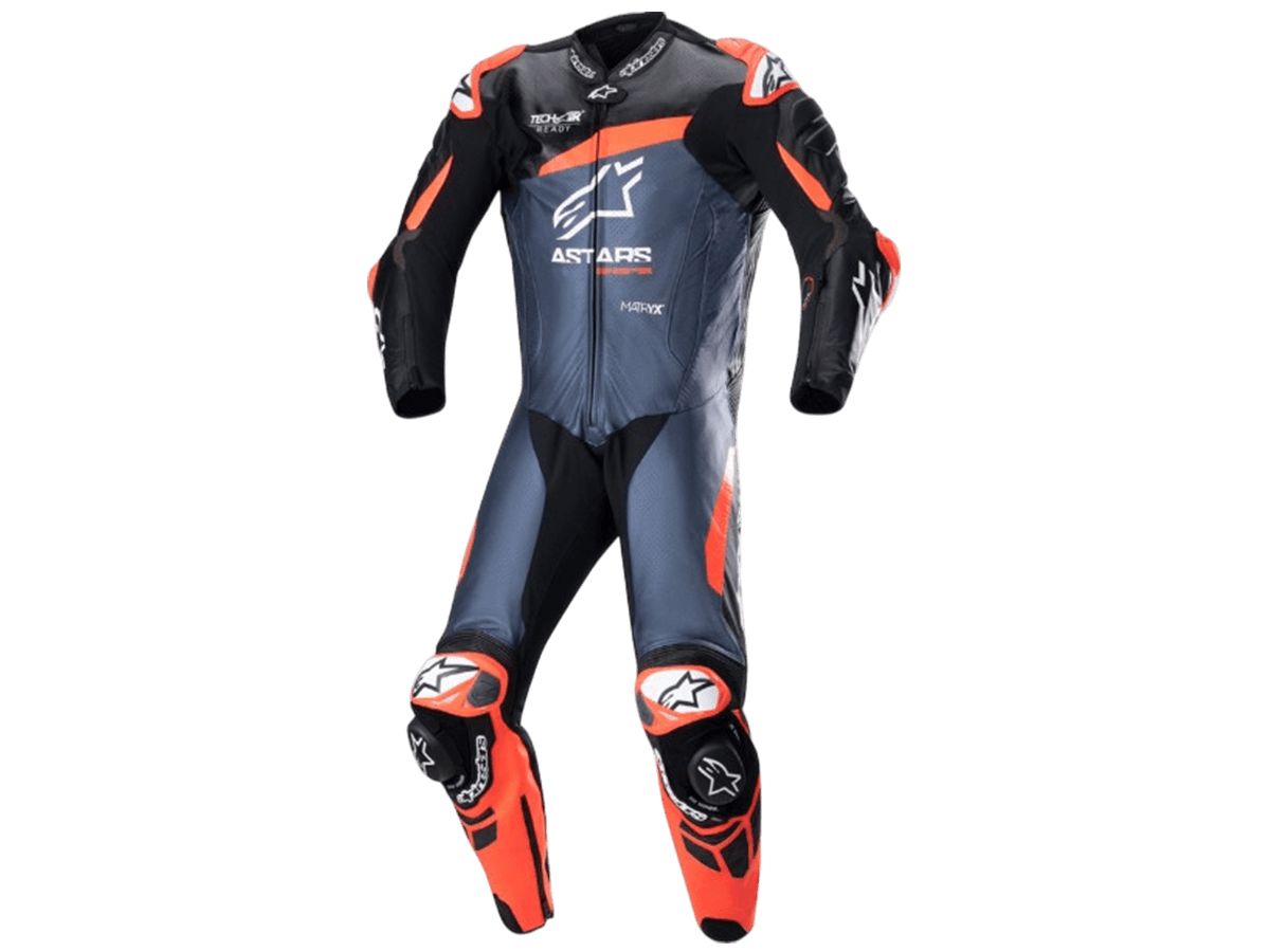 Alpinestars GP Plus V4 Leather Race Suit (Black/Red Fluo/Dark Blue