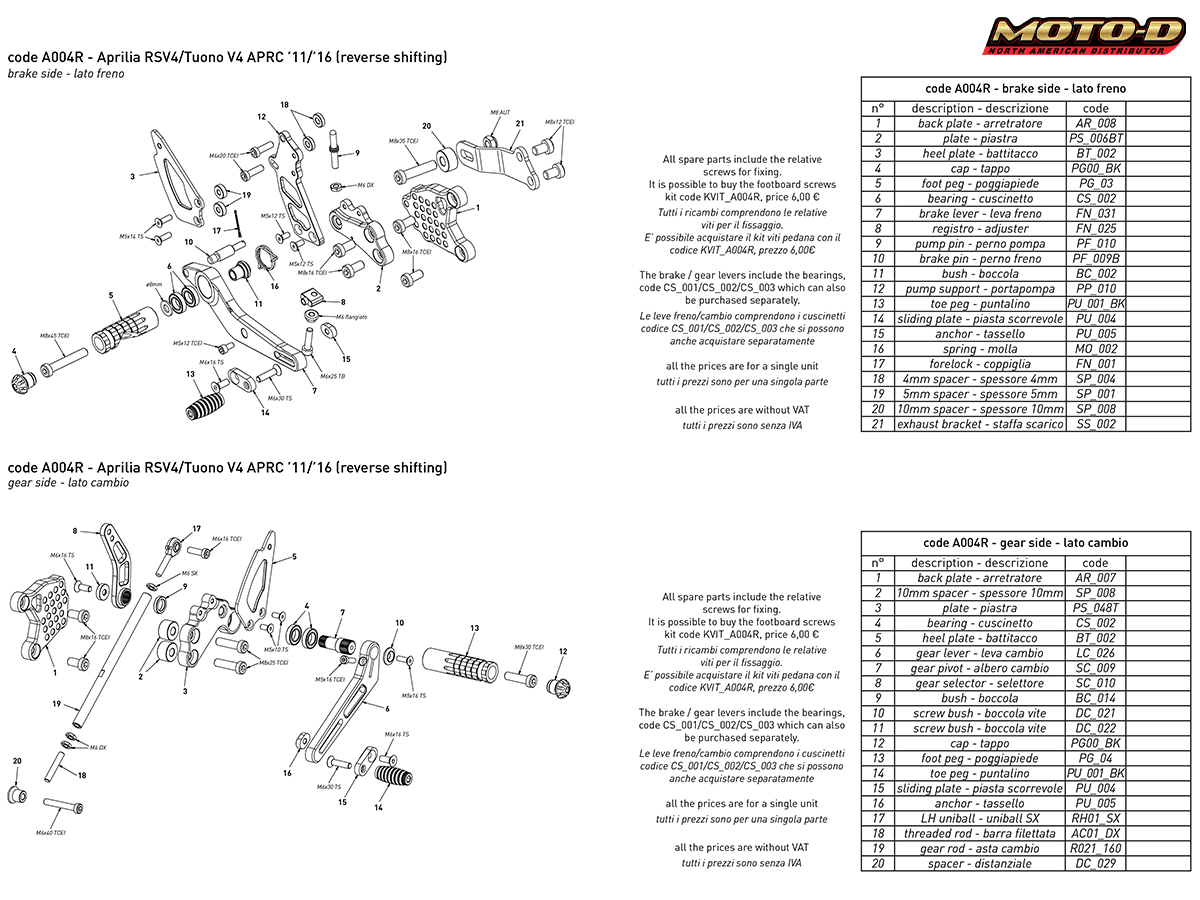 Bonamici Motorcycle Rearsets | Aprilia RSV4 / Tuono V4 : MOTO-D Racing