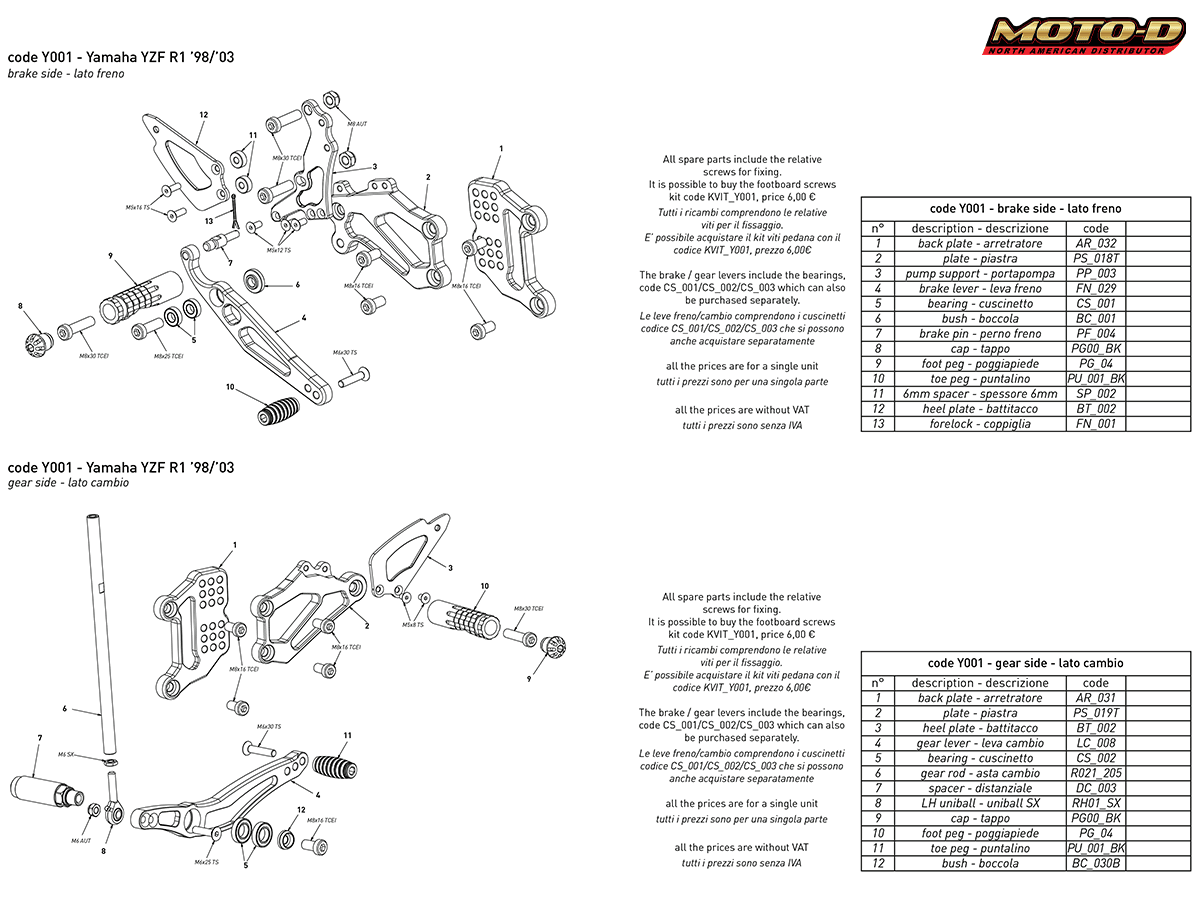 Bonamici Racing Motorcycle Rearsets | Yamaha R1: MOTO-D Racing