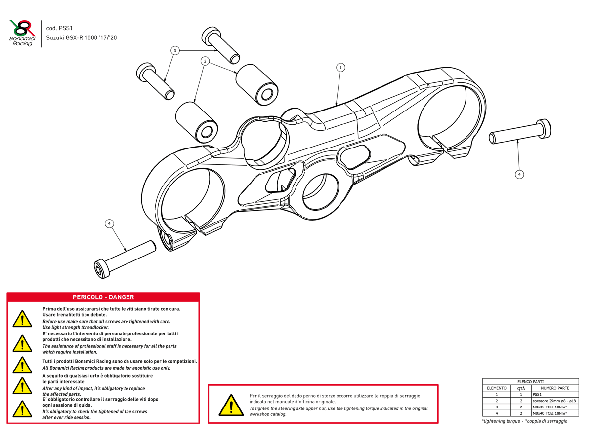 Bonamici Top Triple Clamp Suzuki GSX-R 1000 (Black) (Street) (2017
