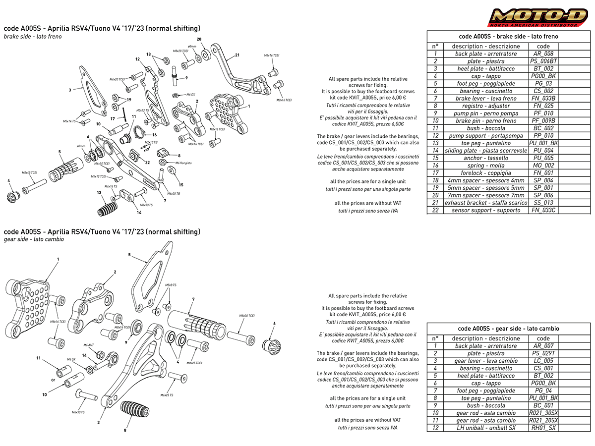 Bonamici Rearsets | Aprilia RSV4 / Tuono V4 ) : MOTO-D Racing