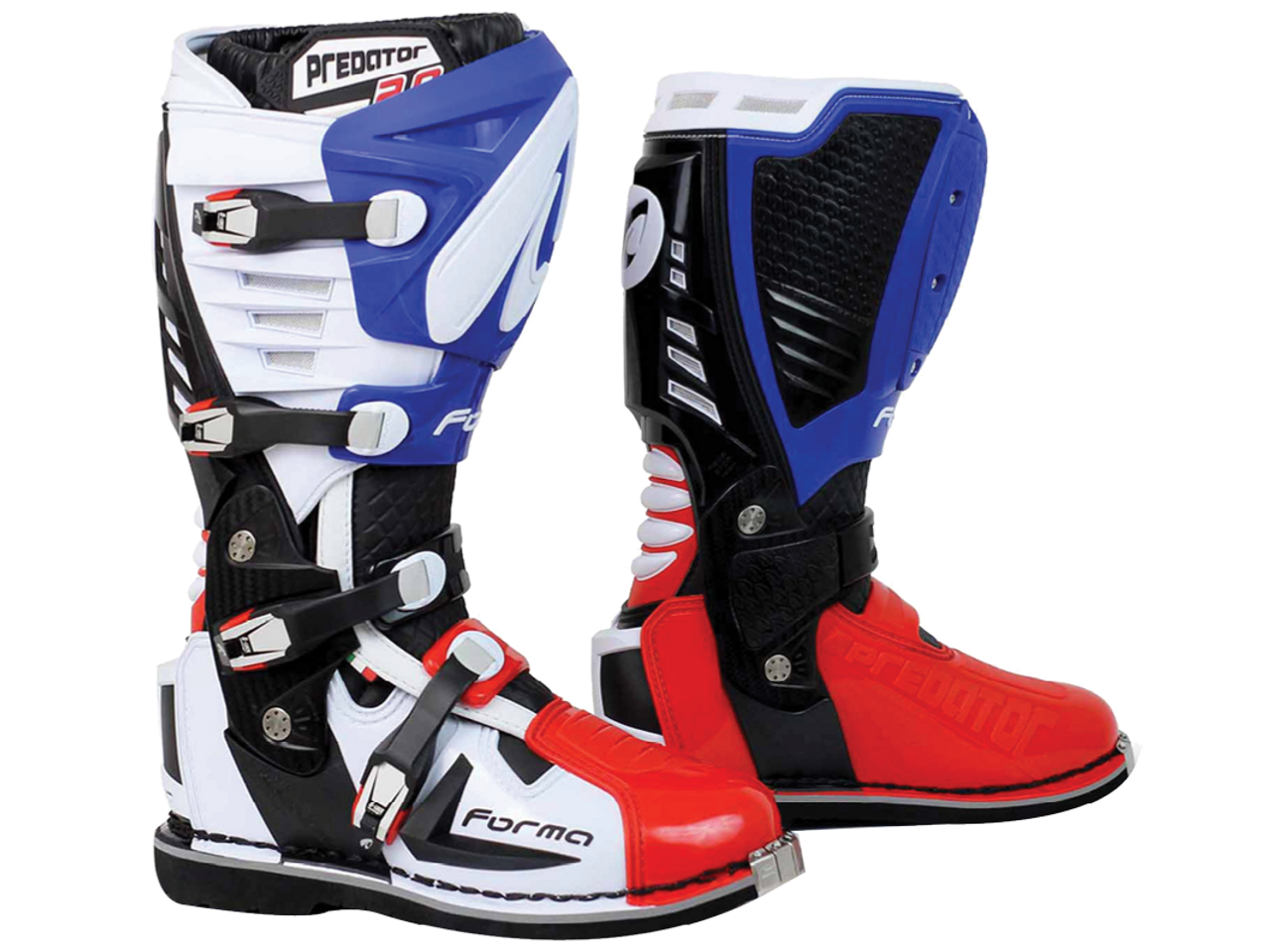 Forma Predator 2 Dirtbike Racing Boots White / Blue / Red MOTO-D Racing