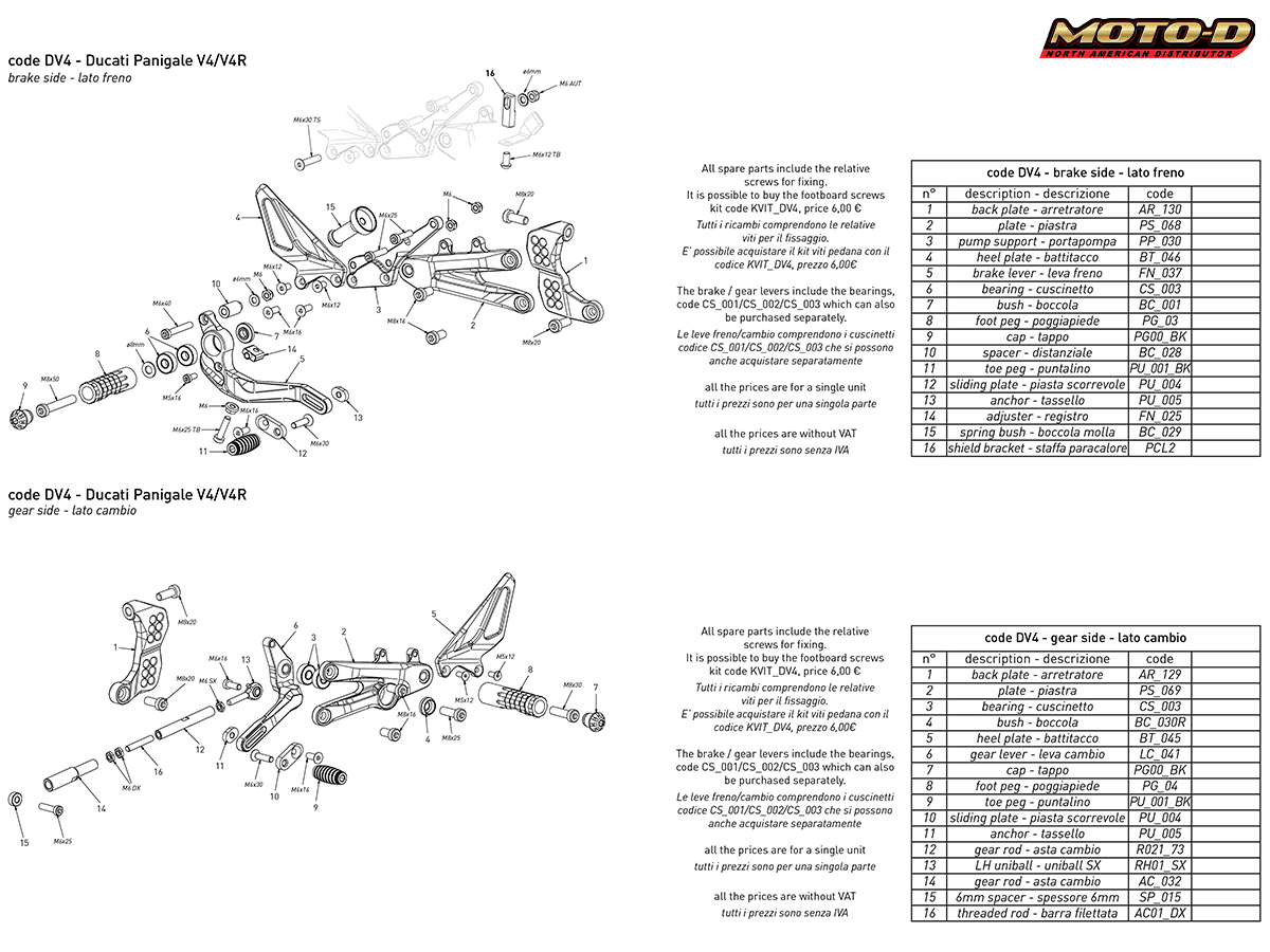 Bonamici Racing Motorcycle Rearsets | Ducati Panigale V4 S/R