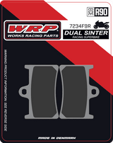 WRP Brake Pads Dual Sinter DS Racing Superbike 7234 F9R
Fitment
Same as SBS 634 DS-1 / DS1
Suzuki GSX-8R
Yamaha R1 (1998-2006), (15-24) 
Yamaha R6 (1999+)
Yamaha R7 (2021+)
Yamaha MT-10 (2016+)
Yamaha MT-09 (2014+)
Yamaha FZ-07 / MT-07 (2014+)
Equivalent to Galfer 178
Equivalent to Vesrah VD-248
Equivalent to EBC FA252 / FA380