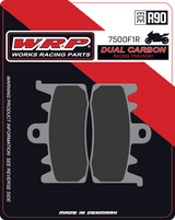 WRP Brake Pads Dual Carbon Racing / Trackday 7500 F1R
Fitment
Same as SBS 900 DS-1 / DS1
Aprilia Tuono V4/R (2014-2016)
Aprilia RS660
BMW rNineT (2014+)
Ducati Monster 797 (2017+)
Ducati Monster 937 (non-SP)
Ducati Hypermotard 800/SP (2013+)
Ducati Scrambler 800 (2015+)
Ducati Monster 821 (2014+)
Ducati Hypermotard 939/SP (2016+)
Ducati Hypermotard 950/SP
Ducati Supersport 939 (2017+)
Ducati 899 Panigale (2014-2015)
Ducati 959 Panigale (2016+)
Ducati V2 Panigale (2020-2024)
Ducati Scrambler 1100 (2018+)
Ducati Monster 1200 (2014+)
Kawasaki ZH2 1000 (2020+)
MV Agusta 800 Rivale / Stradale (2013+)
Triumph Street Triple 765R (2017+) (does not fit S or RS) 
Equivalent to Galfer 475
Equivalent to Vesrah VD-9070
Equivalent to EBC FA630