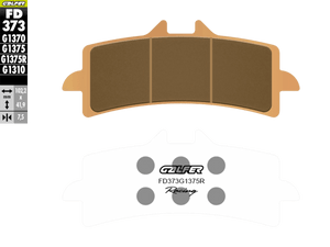 Galfer Sinter Trackday Brake Pads Yamaha R9 - Front (2/pc) (FD373G1375R-C)
Fitment
OEM Brembo M4, M50, GP4-RS, Stylema, GP4-RX, GP4-MS
Aprilia RSV4 1000 ABS (2009-2014)
Aprilia RSV4 1000 Factory (2009-2011)
Aprilia RSV4 1000 Factory APRC ABS (2014-2016)
Aprilia RSV4 1100 (non-Factory) (2019-2024)
Aprilia RSV4 1100 Factory (2019-2024)
Ducati 848 EVO (2011-2012)
Ducati 1098 (2007-2010)
Ducati 1098/S Streetfighter (2009-2014)
Ducati 1198 S/SP (2009-2013)
Ducati Streetfighter V2 (2025)
Ducati Hypermotard 1100/SP/EVO (2007-2013)
Ducati Panigale 1199 (2012-2015)
Ducati Panigale 1299 (2015+)
Ducati Panigale V2 (2025)
Ducati Panigale V4 (2018-2024)
Ducati Panigale V4 S (2018-2024)
Ducati Panigale V4 R (2019+)
Ducati Monster V2
Honda CBR 1000 RR-R Fireblade SP/SP2 (2023+) (Brembo)
Kawasaki Ninja H2 (2015+)
Kawasaki Ninja ZX-10R (2016+)
Kawasaki ZH2 SE 1000 (2021+)
KTM Duke 690/R (2014-2017)
KTM RC8 1190 (2008-2015)
KTM RC8 C 890
KTM RC-R Track 990 (2025+)
KTM SuperDuke 1290/R (2014+)
MV Agusta F4 (2012+)
MV Agusta F4 (2008-2011)
Suzuki GSX-R 600 / 750 (2011+)
Suzuki GSX-R 1000 (2012+)
Suzuki GSX-R 1000 R (17-19)
Suzuki GSX-S 1000GT /GT+
Suzuki Hayabusa (2013+)
Yamaha R1 (2025+)
Yamaha R9 (2025+)
Equivalent to SBS 841
Equivalent to Vesrah VD-9031
Equivalent to EBC FA447
Equivalent to WRP 7441